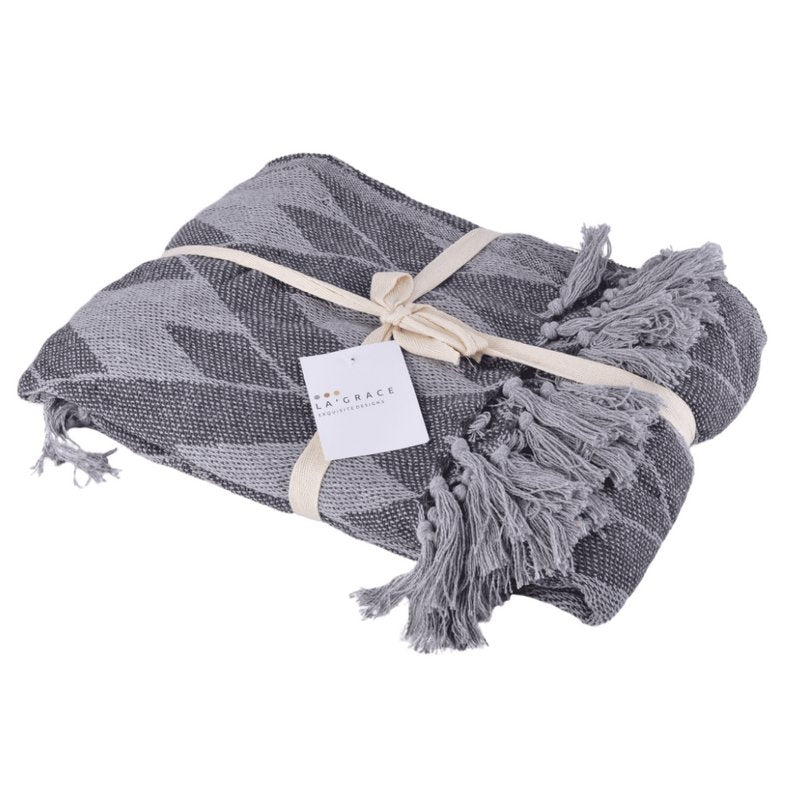 Soft Cotton Handloom Bed & Sofa Throw Blanket Plaid Pattern Grey - NuSea