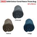 Solid Colour Soft Coral Fleece Throw Rug 127 x 152 cm Charcoal - NuSea