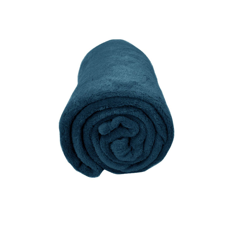 Solid Colour Soft Coral Fleece Throw Rug 127 x 152 cm Indigo - NuSea