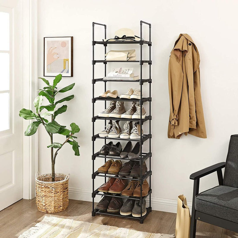 SONGMICS 10 - Tier Metal Shoe Rack Customizable Design Black - NuSea