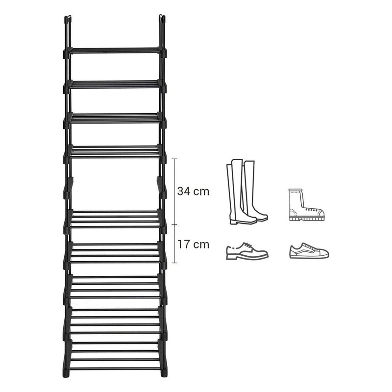 SONGMICS 10 - Tier Metal Shoe Rack Customizable Design Black - NuSea