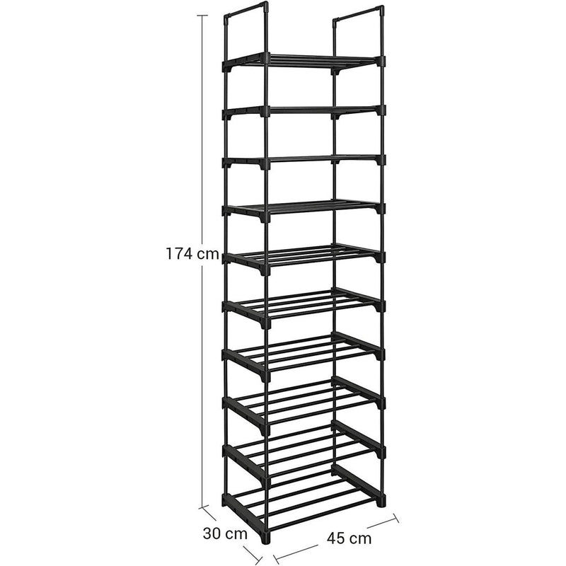 SONGMICS 10 - Tier Metal Shoe Rack Customizable Design Black - NuSea