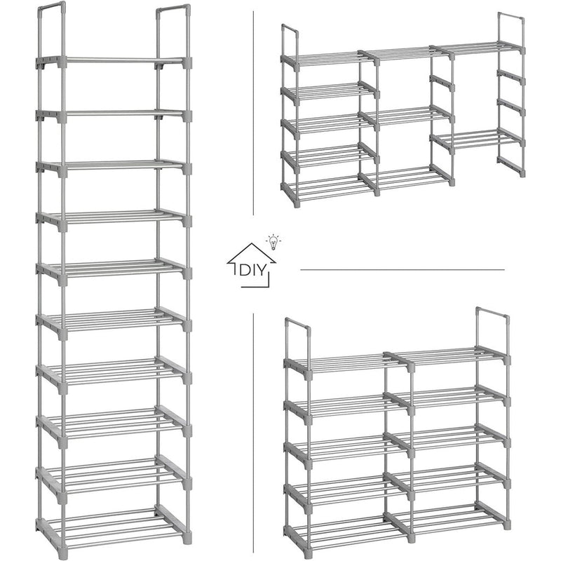 SONGMICS 10 - Tier Metal Shoe Rack Customizable Design Grey - NuSea