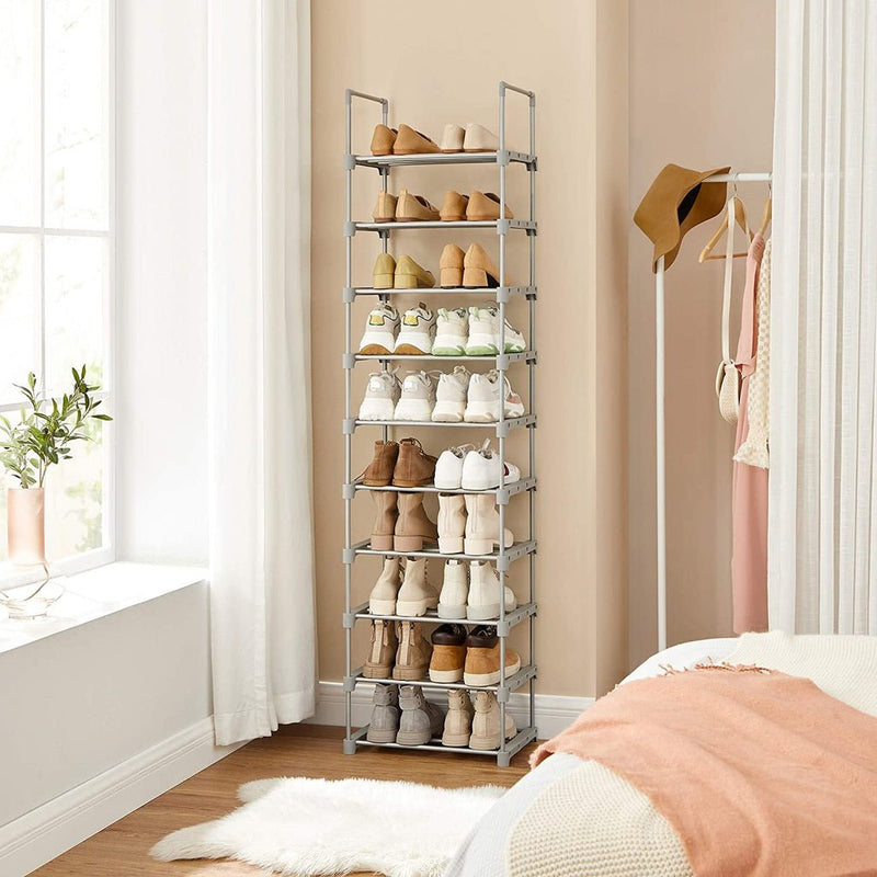 SONGMICS 10 - Tier Metal Shoe Rack Customizable Design Grey - NuSea