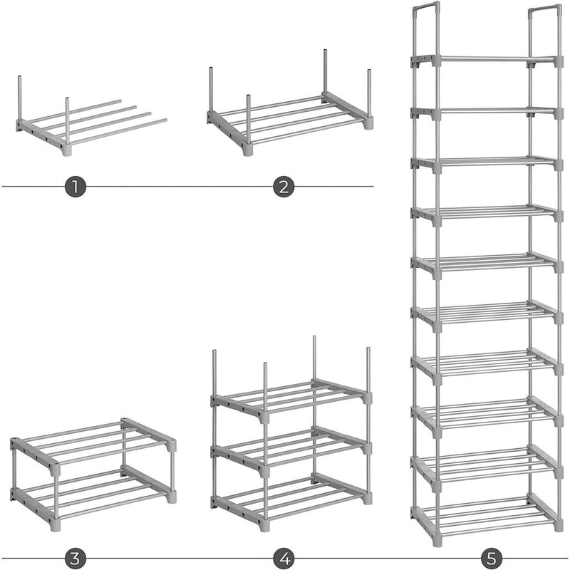 SONGMICS 10 - Tier Metal Shoe Rack Customizable Design Grey - NuSea