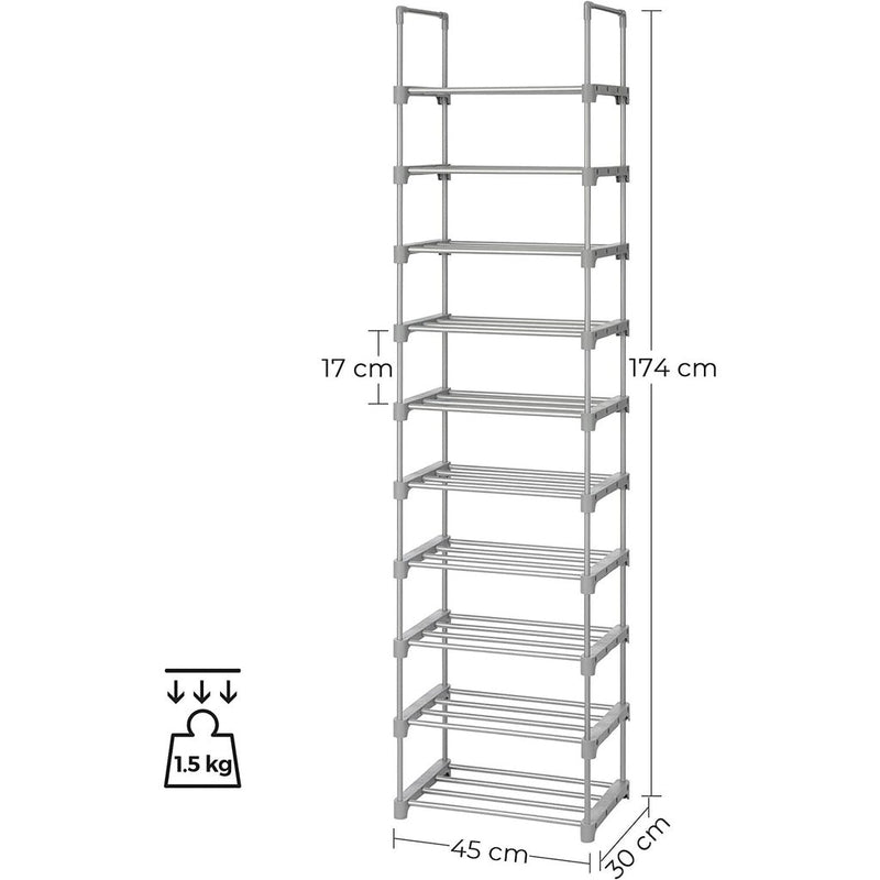 SONGMICS 10 - Tier Metal Shoe Rack Customizable Design Grey - NuSea