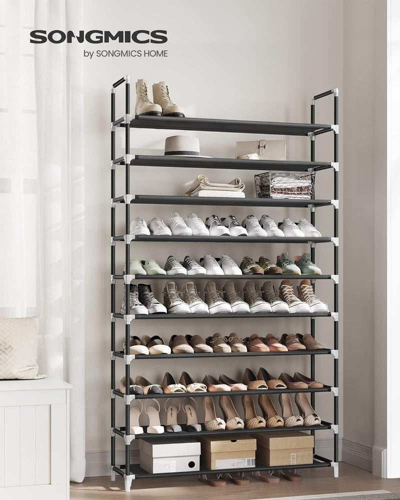 SONGMICS 10 Tier Metal Shoe Rack for 50 Pairs Non - Woven Fabric Shelves Black - NuSea