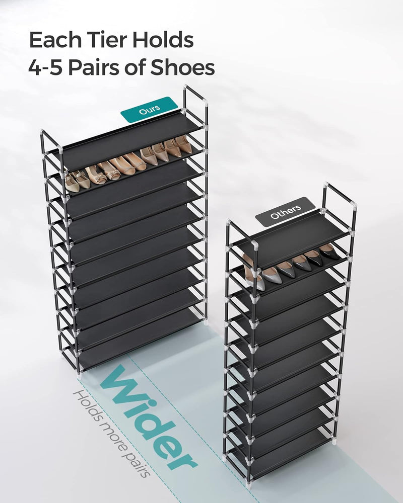 SONGMICS 10 Tier Metal Shoe Rack for 50 Pairs Non - Woven Fabric Shelves Black - NuSea