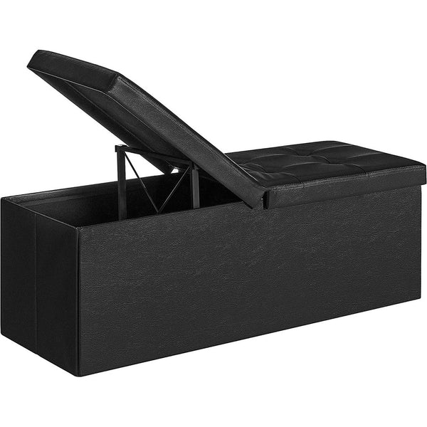 SONGMICS 110cm Folding Storage Ottoman Bench with Flipping Lid Footrest Black - NuSea