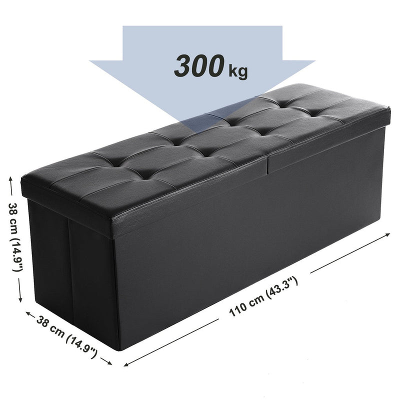 SONGMICS 110cm Folding Storage Ottoman Bench with Flipping Lid Footrest Black - NuSea