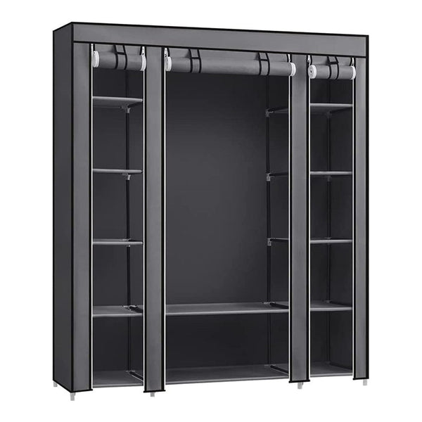 SONGMICS 150cm Portable Closet Organizer, Wardrobe with Shelves and Cover Gray - NuSea