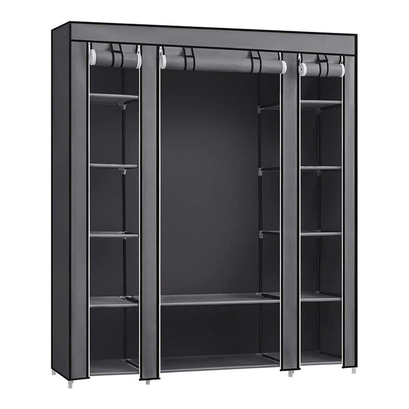 SONGMICS 150cm Portable Closet Organizer, Wardrobe with Shelves and Cover Gray - NuSea