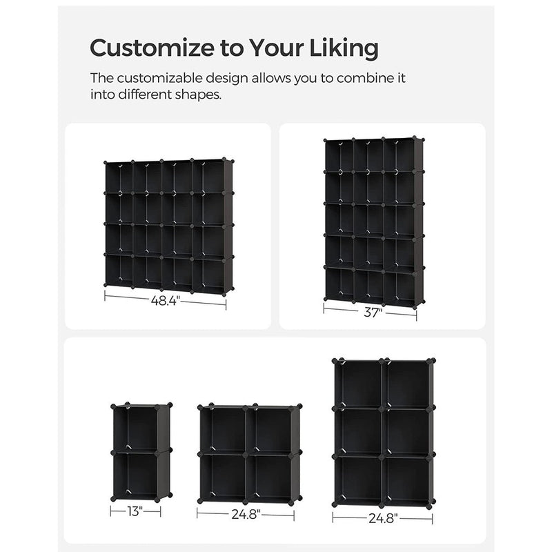 SONGMICS 16 Cube Storage Organizer Storage with Rubber Mallet Black - NuSea