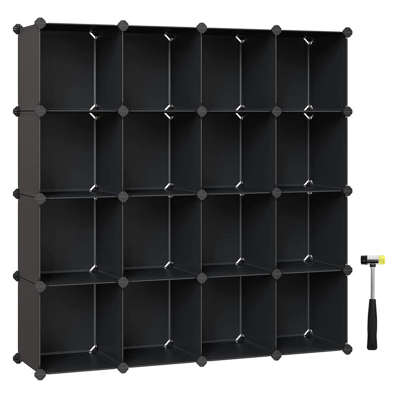 SONGMICS 16 Cube Storage Organizer Storage with Rubber Mallet Black - NuSea