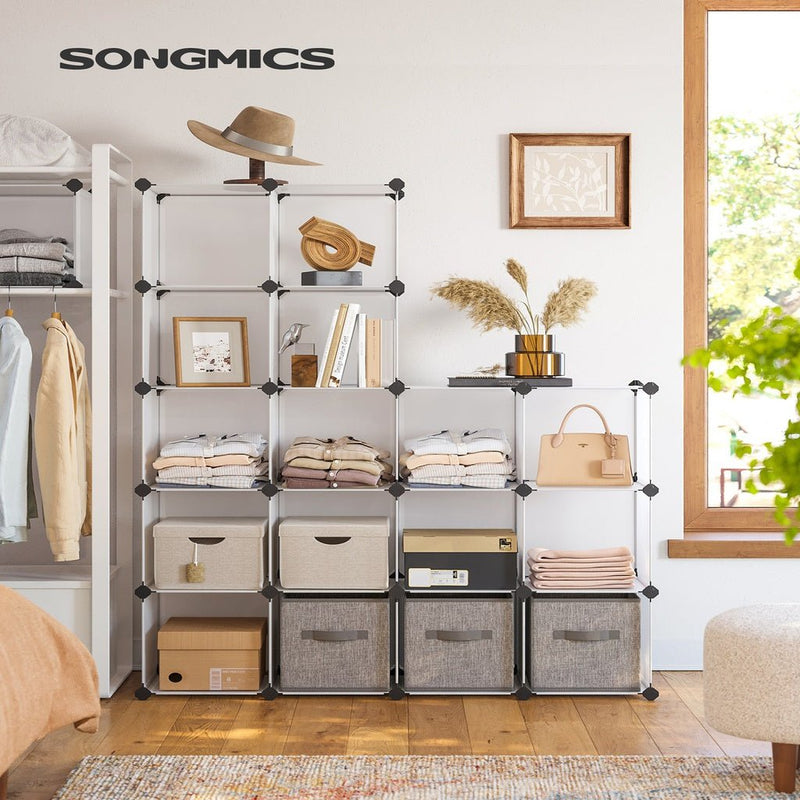 SONGMICS 16 Cube Storage Organizer Storage with Rubber Mallet White - NuSea