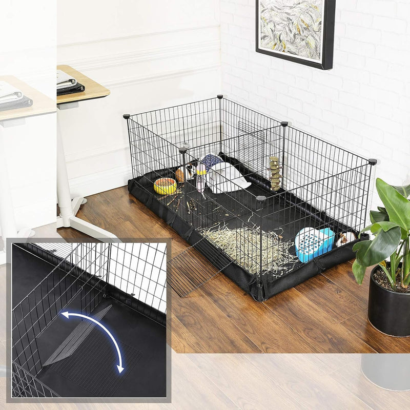 SONGMICS 3 Doors Pet Playpen with Divider Panel and Floor Mat Black - NuSea