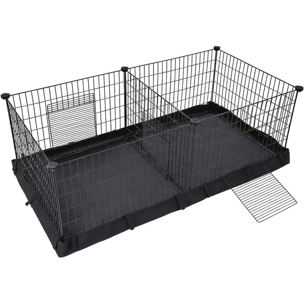 SONGMICS 3 Doors Pet Playpen with Divider Panel and Floor Mat Black - NuSea