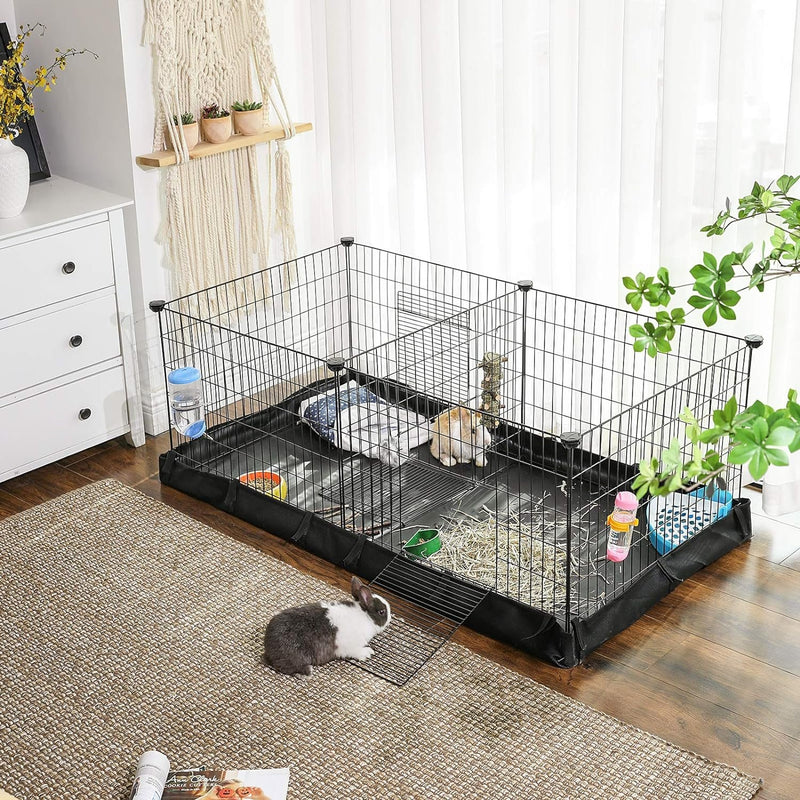 SONGMICS 3 Doors Pet Playpen with Divider Panel and Floor Mat Black - NuSea