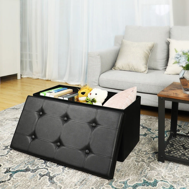 SONGMICS 76cm Folding Storage Ottoman Bench Footrest Black - NuSea