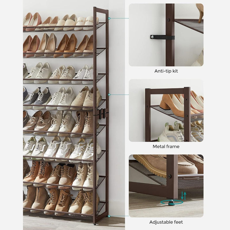 SONGMICS 8 - Tier Shoe Rack Storage 32 pairs with Adjustable Shelves Bronze - NuSea