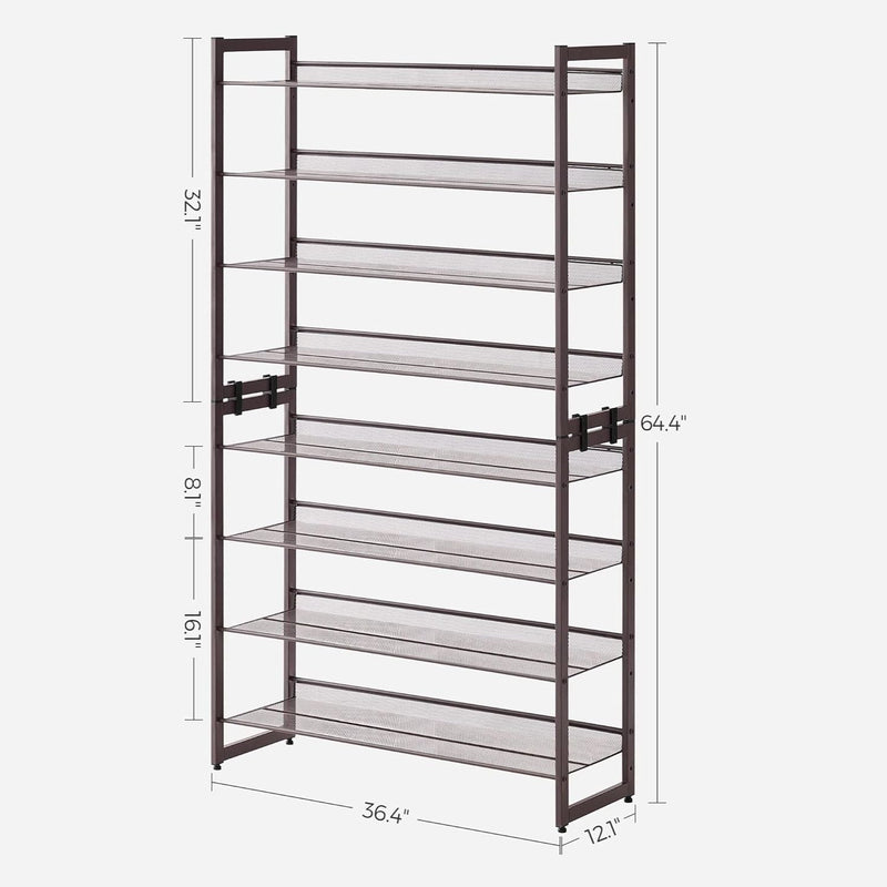 SONGMICS 8 - Tier Shoe Rack Storage 32 pairs with Adjustable Shelves Bronze - NuSea