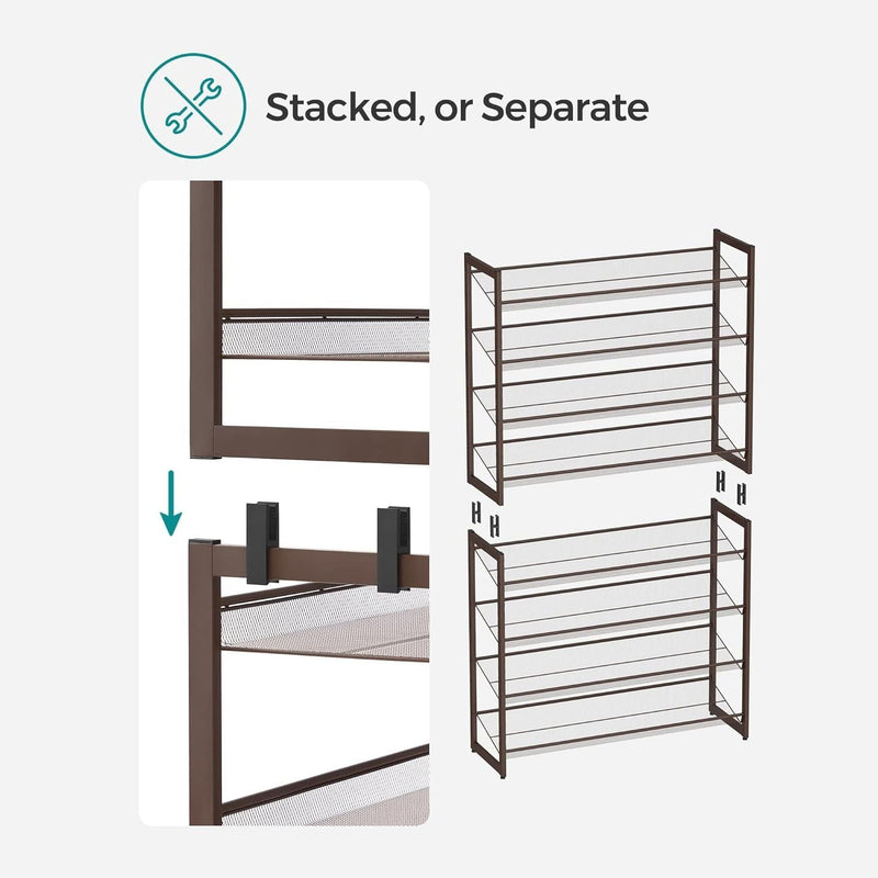 SONGMICS 8 - Tier Shoe Rack Storage 32 pairs with Adjustable Shelves Bronze - NuSea