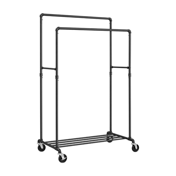 SONGMICS Industrial Pipe Clothes Rack on Wheels with Hanging Rack Organizer Black - NuSea