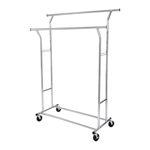 SONGMICS Metal Clothes Rack Stand on Wheels Heavy Duty Silver - NuSea