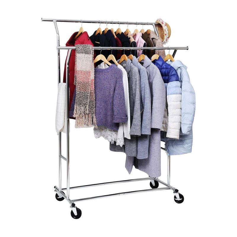 SONGMICS Metal Clothes Rack Stand on Wheels Heavy Duty Silver - NuSea