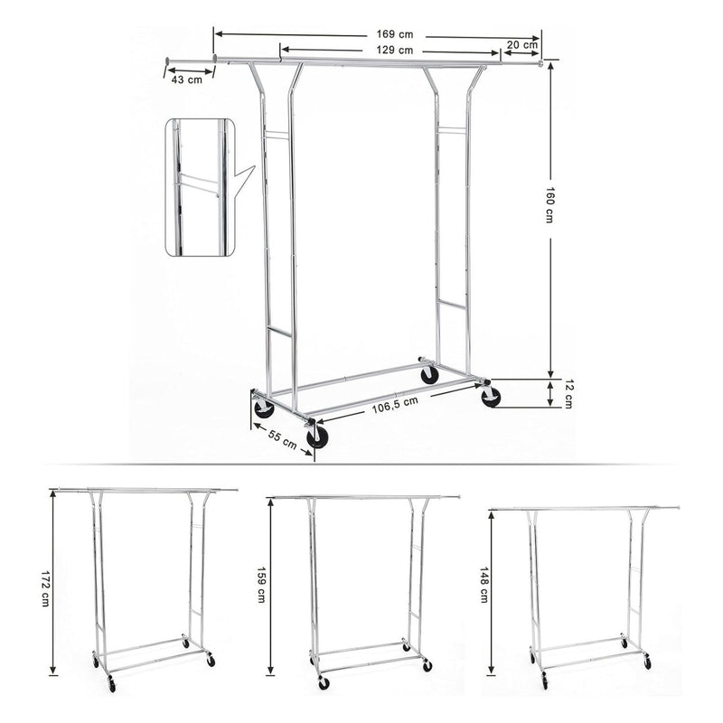 SONGMICS Metal Clothes Rack Stand on Wheels Heavy Duty Silver - NuSea