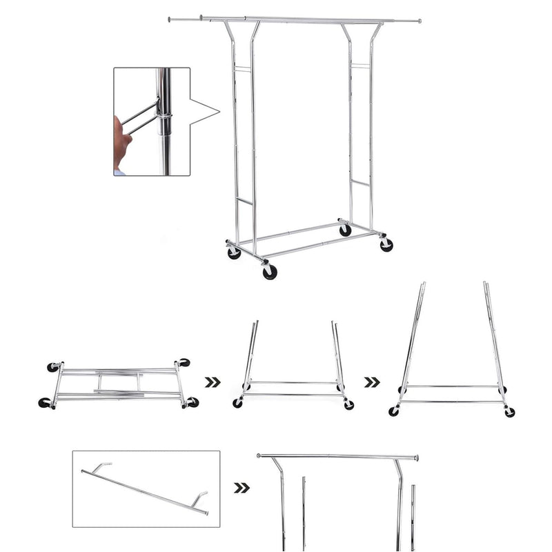 SONGMICS Metal Clothes Rack Stand on Wheels Heavy Duty Silver - NuSea