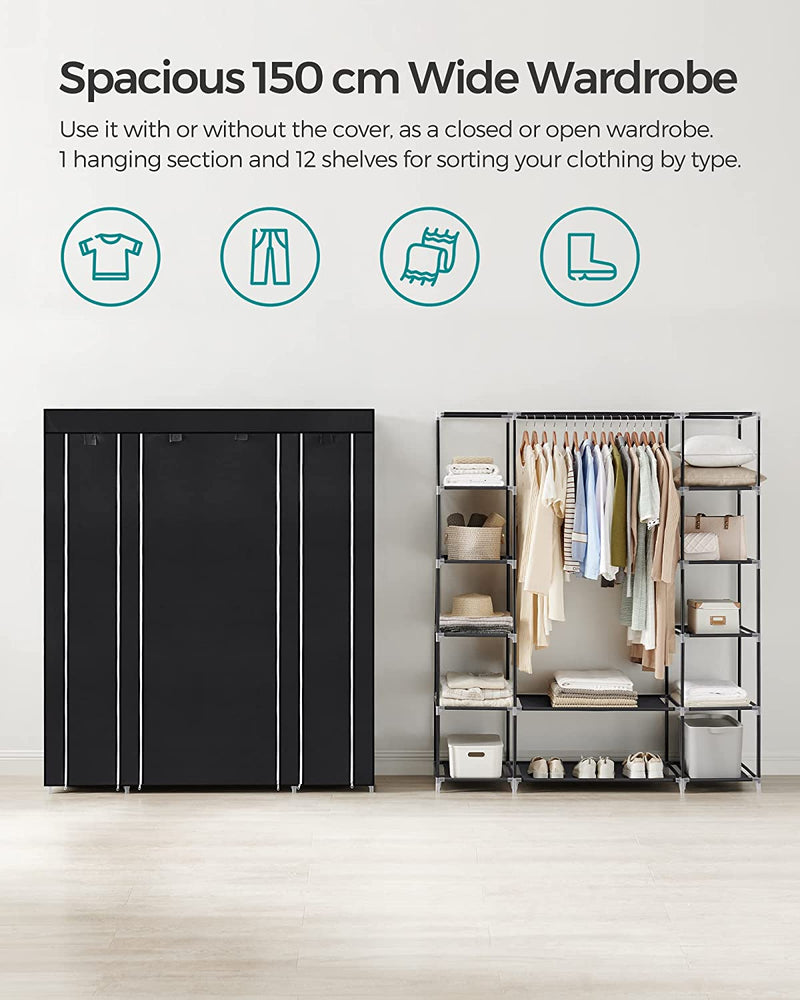 SONGMICS Non - Woven Fabric Wardrobe Bedroom Furniture Storage Black - NuSea