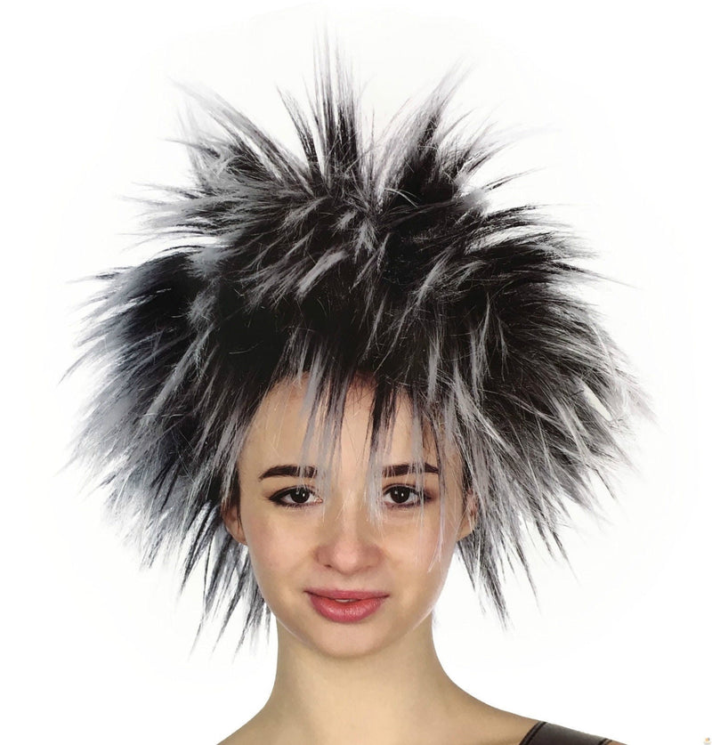 SPIKY WIG Punk Short Costume Party Hair Cosplay Rock Fancy Dress Womens 80s - Black/White - NuSea