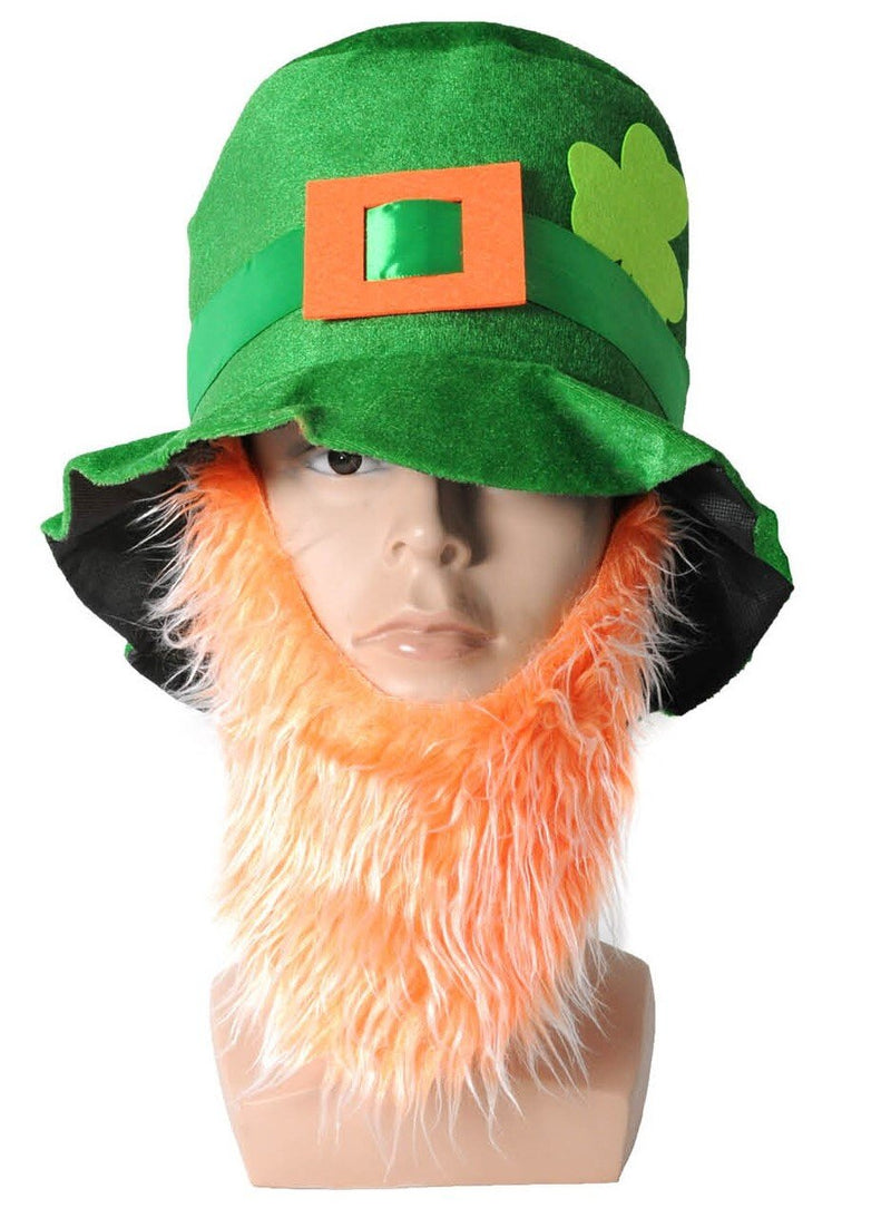 St Patricks Day Green Top Hat w/ Beard Iris Party Dress Up Ireland Halloween Cap - NuSea