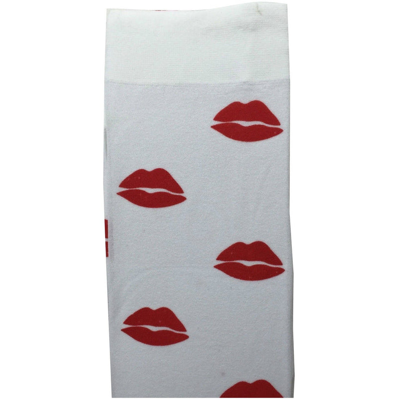 Stay Up OVER THE KNEE SOCKS Stockings Hosiery Party Costume Stockings - Lips (White/Red) - NuSea