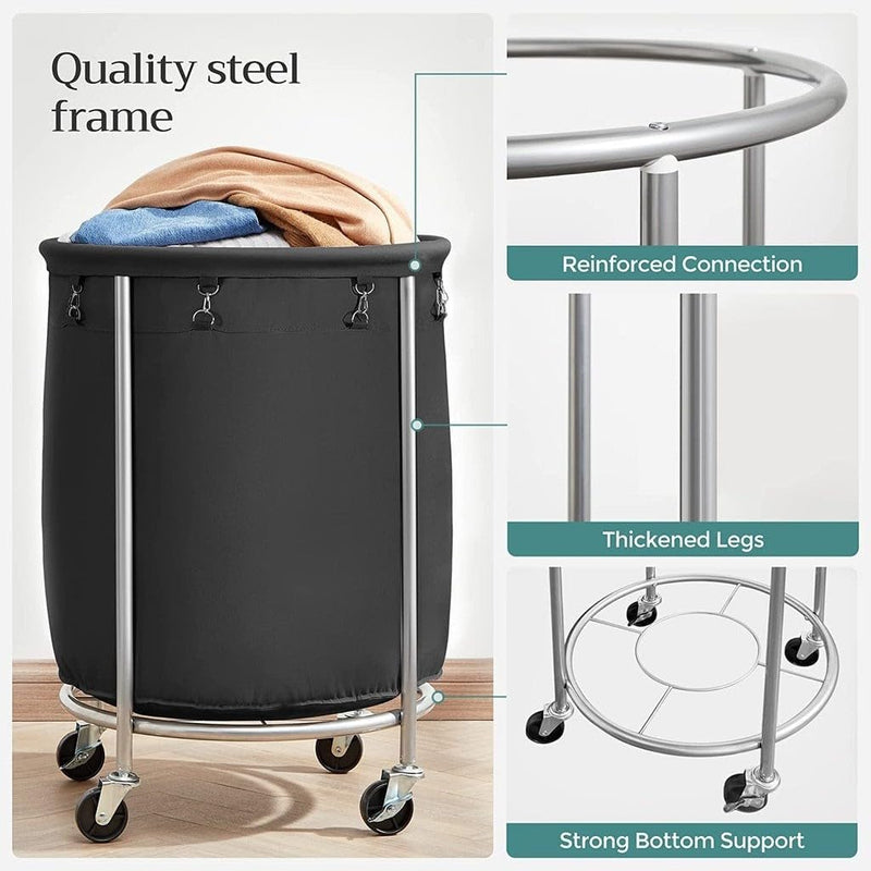 Steel Frame Laundry Basket Wheels, Black - NuSea