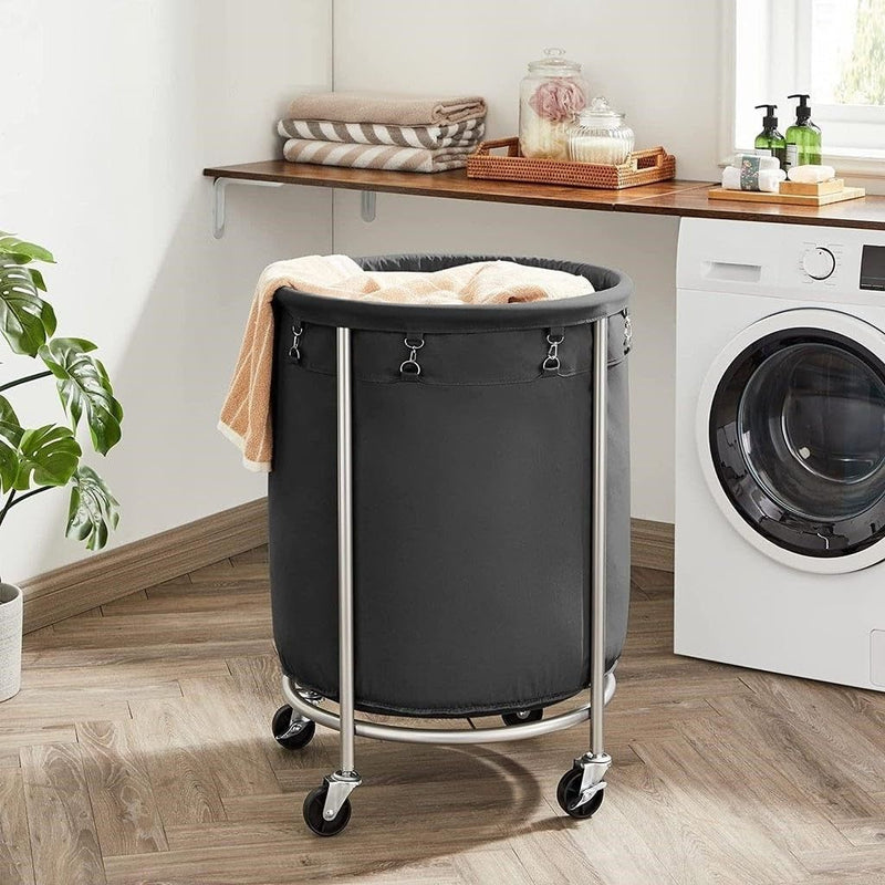 Steel Frame Laundry Basket Wheels, Black - NuSea