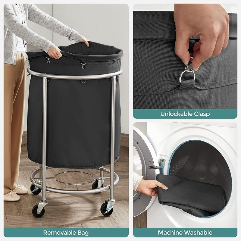 Steel Frame Laundry Basket Wheels, Black - NuSea