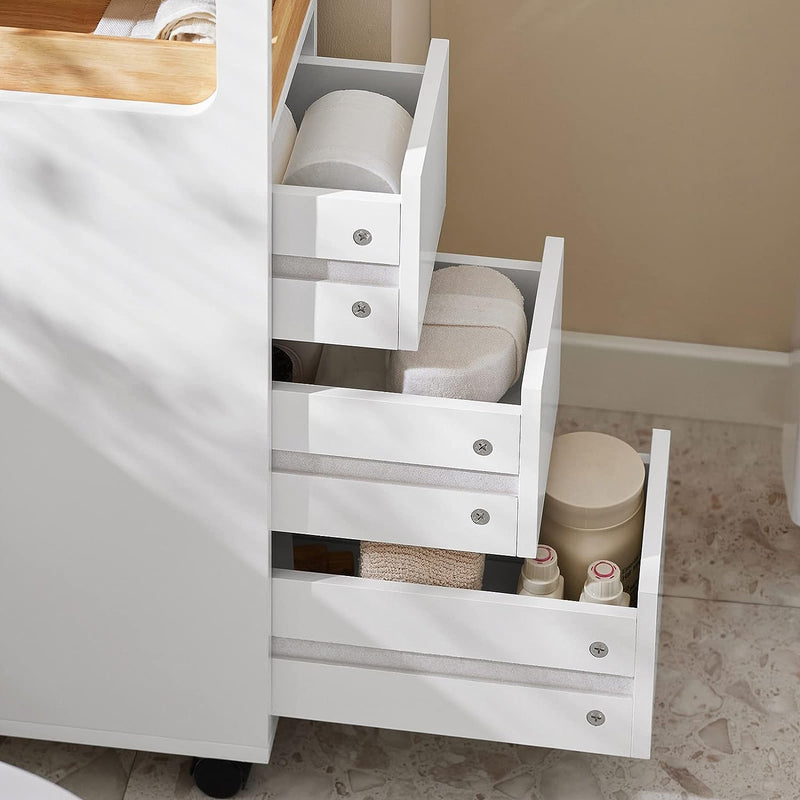 Storage Cart Narrow Cabinet Wheels Tray Drawers - NuSea