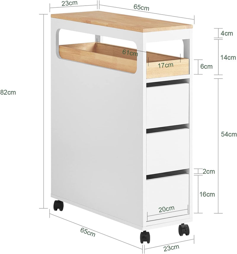 Storage Cart Narrow Cabinet Wheels Tray Drawers - NuSea