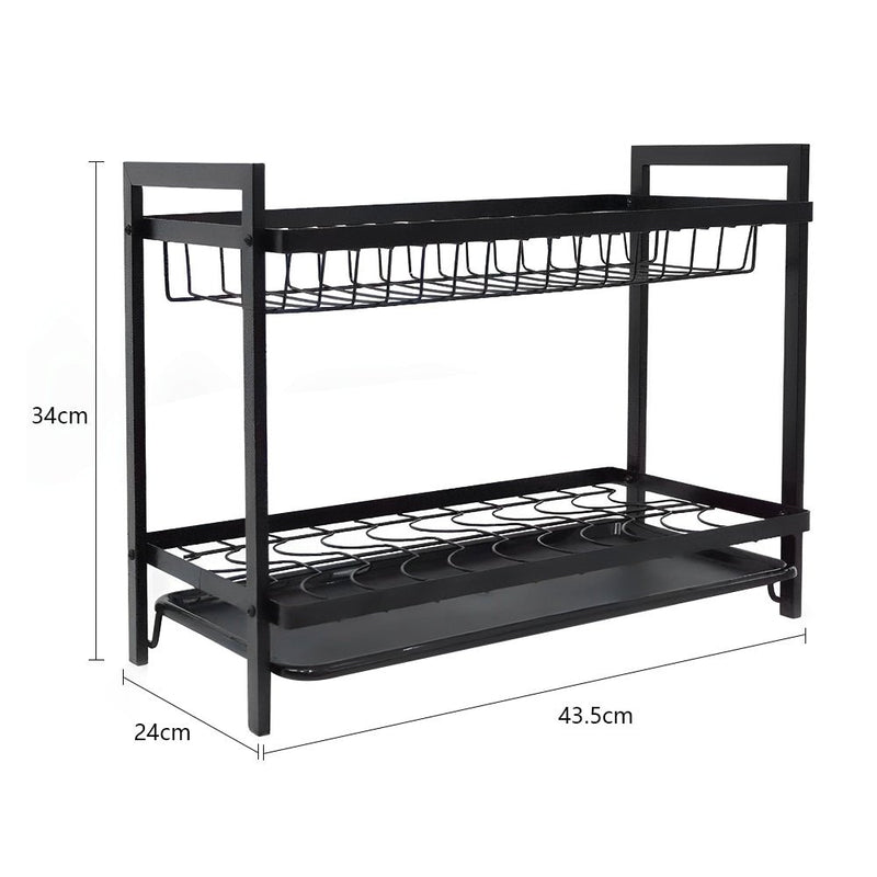 STORFEX 2 Layer Dish Drying Rack for Kitchen | Black | Steel Material - NuSea