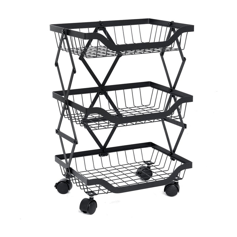 STORFEX 3 Tier Foldable Kitchen Pantry Storage Organizer Cart Baskets Rack - NuSea