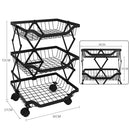 STORFEX 3 Tier Foldable Kitchen Pantry Storage Organizer Cart Baskets Rack - NuSea