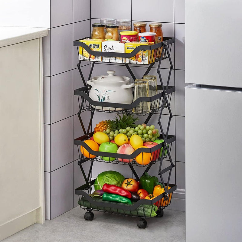 STORFEX 4 Tier Foldable Kitchen Pantry Storage Organizer Cart Baskets Rack - NuSea