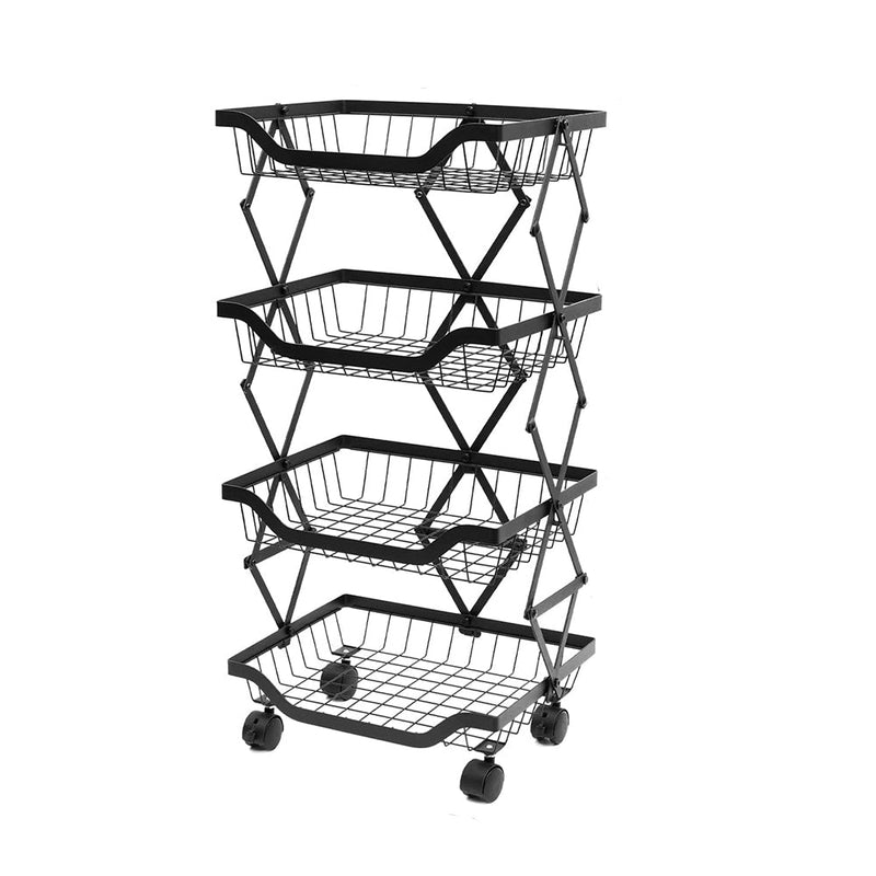 STORFEX 4 Tier Foldable Kitchen Pantry Storage Organizer Cart Baskets Rack - NuSea