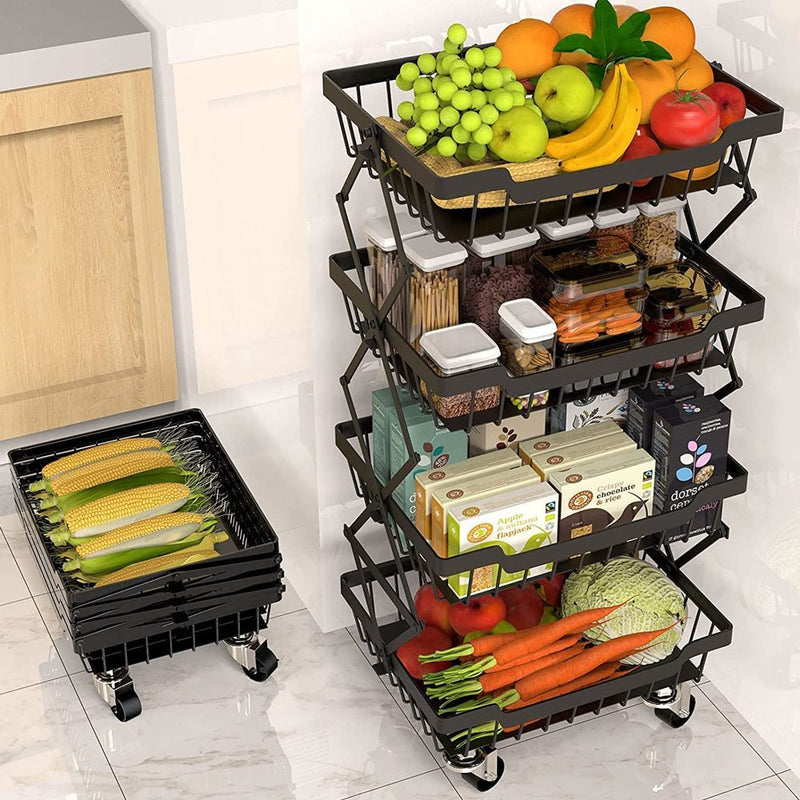 STORFEX 4 Tier Foldable Kitchen Pantry Storage Organizer Cart Baskets Rack - NuSea