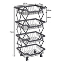 STORFEX 4 Tier Foldable Kitchen Pantry Storage Organizer Cart Baskets Rack - NuSea