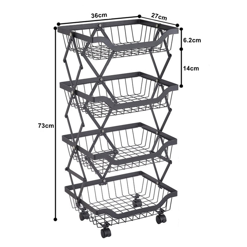 STORFEX 4 Tier Foldable Kitchen Pantry Storage Organizer Cart Baskets Rack - NuSea