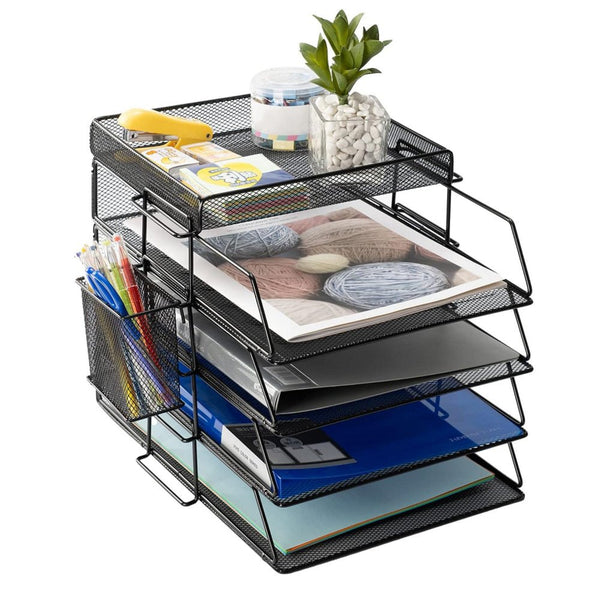 STORFEX 5 - Layer Stackable Mesh File Storage Rack with Pen Holder - NuSea