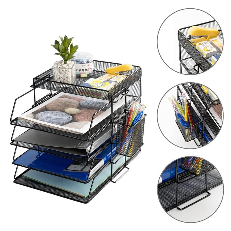 STORFEX 5 - Layer Stackable Mesh File Storage Rack with Pen Holder - NuSea